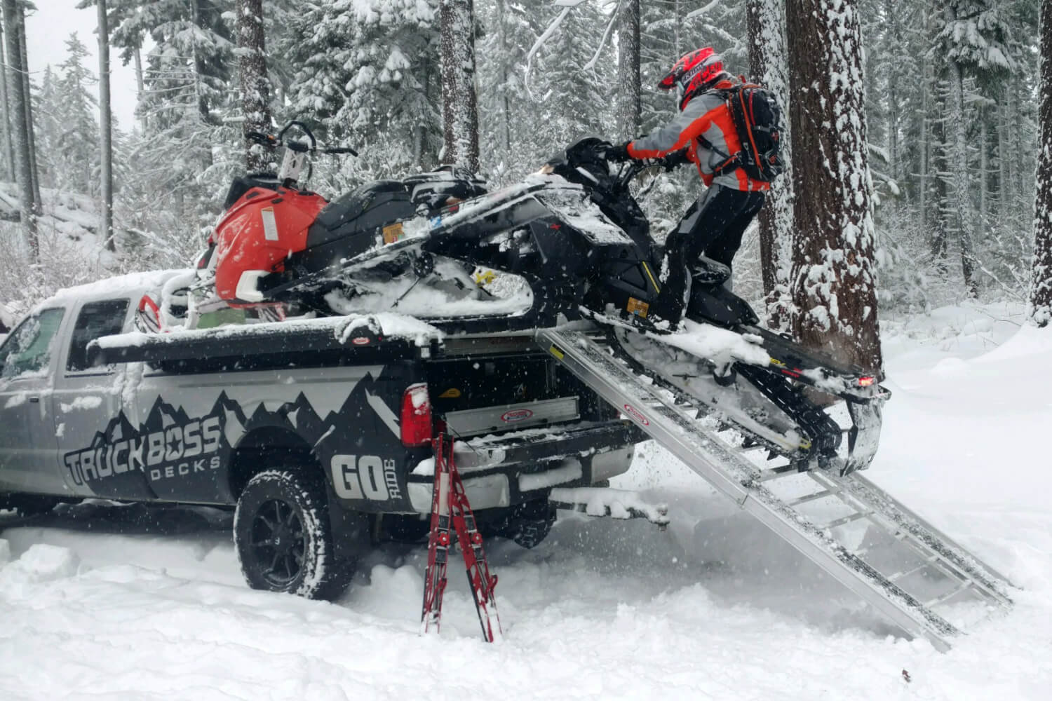 TRUCKBOSS snowmobile deck in winter terrain